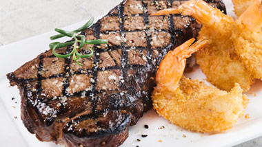New York Strip Steak with fried shrimp