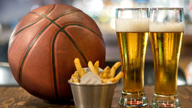basketball beer and fries